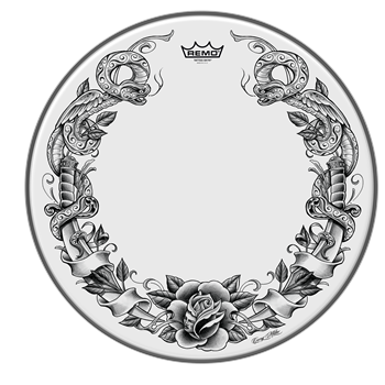 Remo Ambassador X - Skyndeep 13" weiss, Serpent Rose Graphic